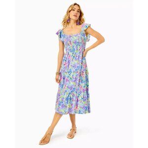 Lilly Pulitzer Jilly Smocked Midi Dress Smocked XS